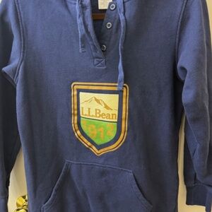 LLBEAN NAVY BLUE PULLOVER BUTTON/HOOD/TIE SIZE SMALL